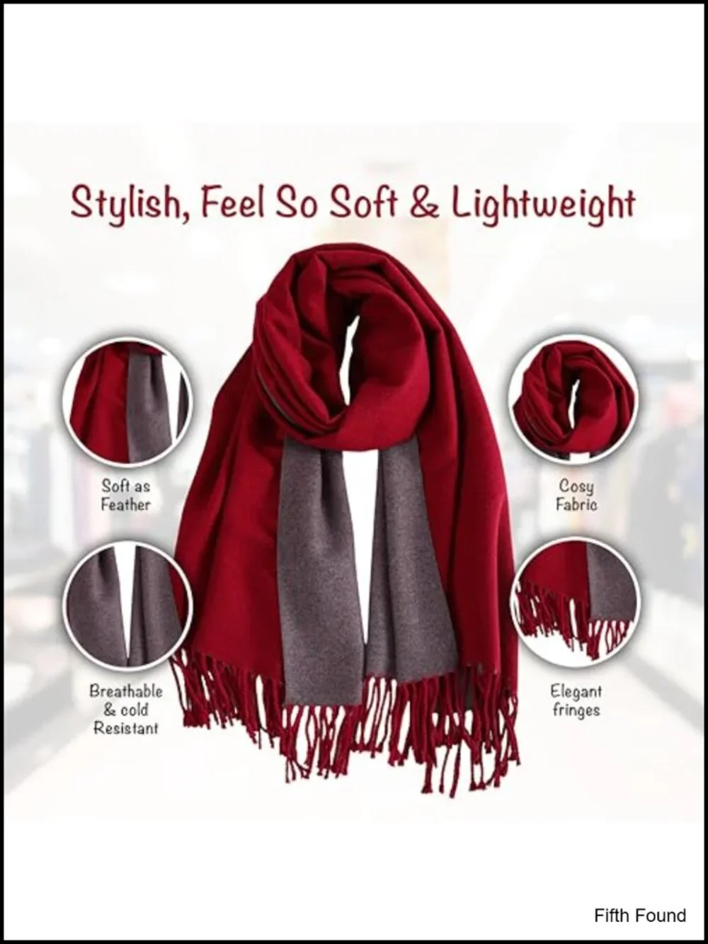 Cashmere-Like Soft Reversible Winter Scarf Pashmina Shawl Wrap